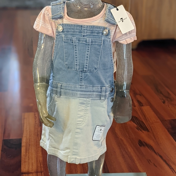 7 FOR ALL MANKIND GIRLS 2T 2 PIECE DENIM JUMPER SET SOFT STRETCHY NWT 💖 - Picture 2 of 7